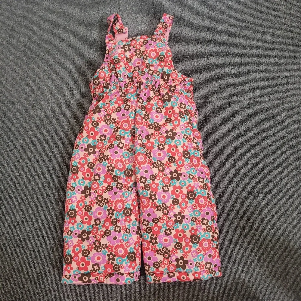 OshKosh B'Gosh Size 12M Snow Bib Overalls  Pink Floral Insulated Winter Pants